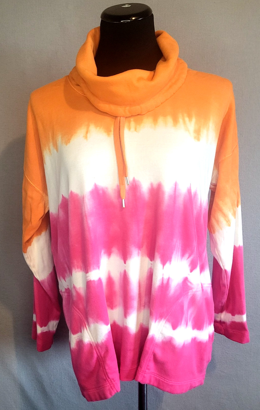 Chaps Sport Women’s Large Tie Dye Cowl Neck Pullover Top Long Sleeve Shirt